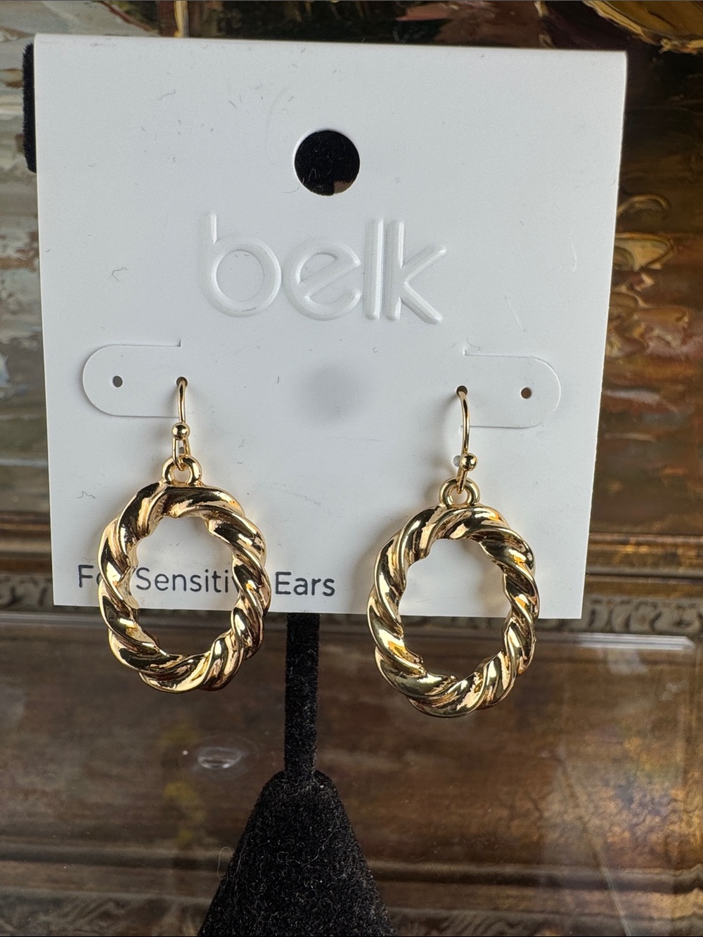 0621-belk Gold Twisted Rope‎ Circle Drop Earrings